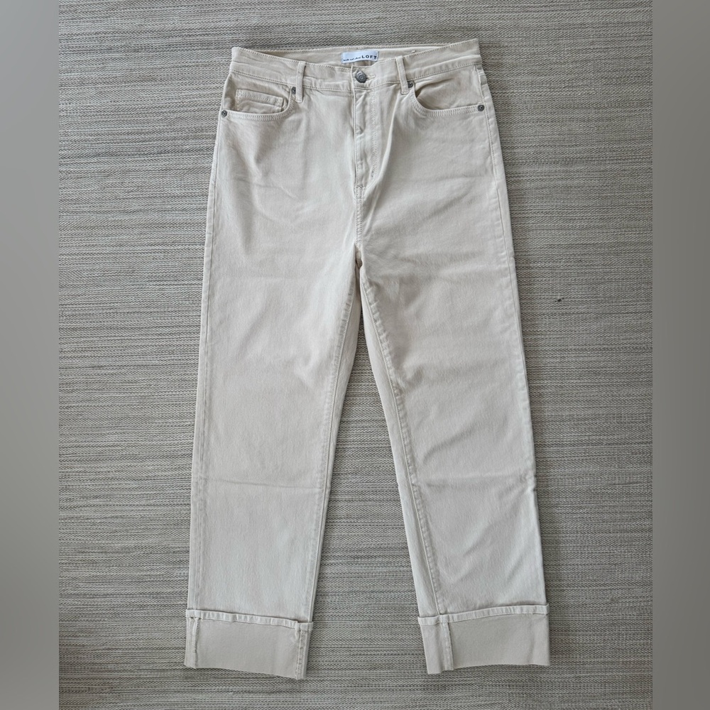 Loft‎ The Straight leg cuffed hem cream color jeans denim pants women’s size 4